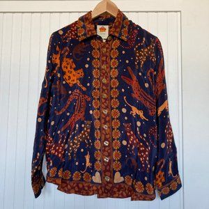 NWT FARM Rio Navy Animal Sky Shirt Womens Small Button Down Animal Print Top